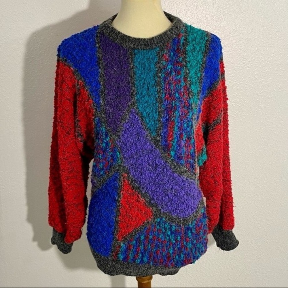 Vintage Bouclé Sweater Women’s Size S Colorful Abstract by Western Connection